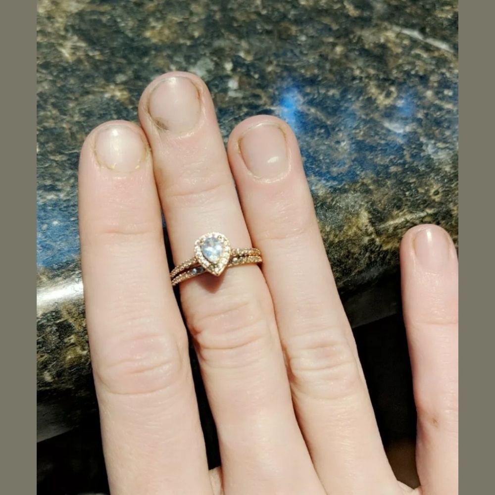 Rose gold pear shaped bridal set , stamped
